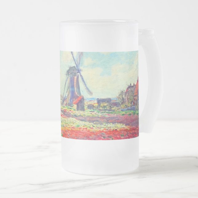 Caneca De Cerveja Vidro Jateado Monet Tulips Windmill (Frente Esquerda)