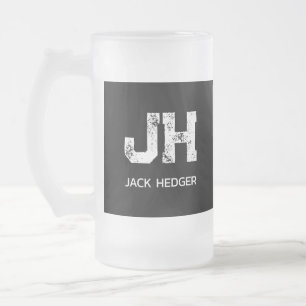 CANECA DE CERVEJA VIDRO JATEADO MONOGRAMA DE DUAS LETRAS MINIMALISTA BRANCO NOME P