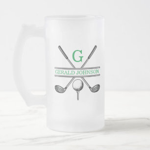 Caneca De Cerveja Vidro Jateado Monograma de Golfe Mínimo Elegante