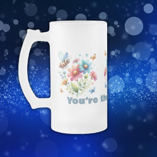 Caneca De Cerveja Vidro Jateado Monograma Floral de Aquarela Você é o Knees da Abe