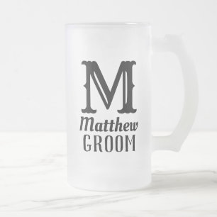 Caneca De Cerveja Vidro Jateado Monograma Masculina Nome Noivo Casamentos Preto