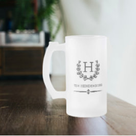 Caneca De Cerveja Vidro Jateado Monograma Personalizado e Nome Laurel
