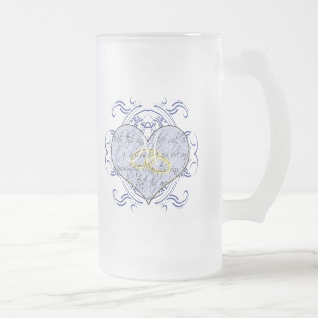 Caneca De Cerveja Vidro Jateado Monograma Wedding Vow Heart (Direita)
