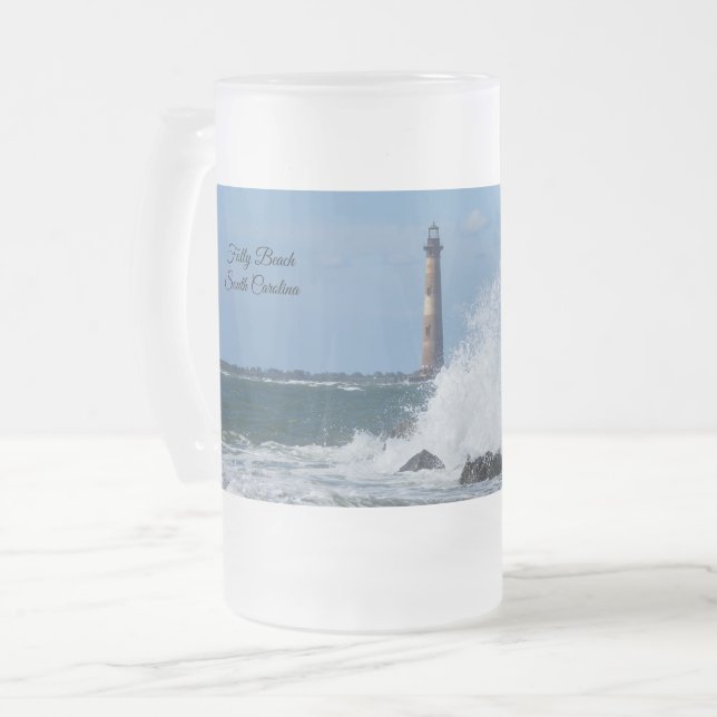 Caneca De Cerveja Vidro Jateado Morris Island Lighthouse Splash Fosco Mug (Frente Esquerda)