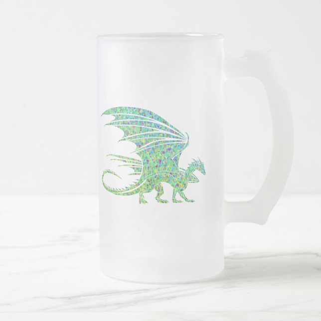 Caneca De Cerveja Vidro Jateado Mosaico do Dragão Verde Incrível (Direita)