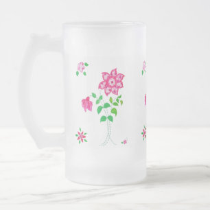 Caneca De Cerveja Vidro Jateado Motif Faux Applique, cor-de-rosa-claro, branco