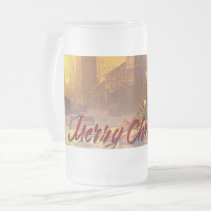 Caneca De Cerveja Vidro Jateado Motivo de Natal Apocalíptico, com Presentes
