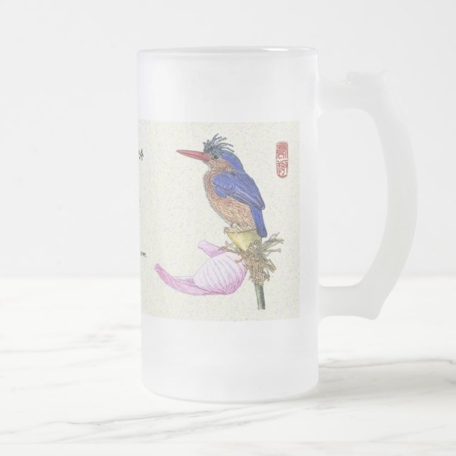 Caneca De Cerveja Vidro Jateado Mug_Bird_Kingfisher (Direita)