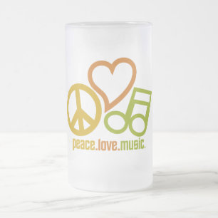 Caneca De Cerveja Vidro Jateado Mug de Música Peace Love - escolha estilo e cor