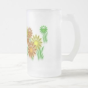Caneca De Cerveja Vidro Jateado Mug - Flores Neon