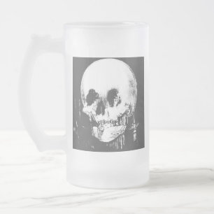 Caneca De Cerveja Vidro Jateado Mulher com Reflexão do Crânio Halloween Espelhada