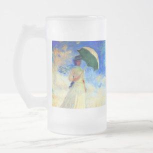Caneca De Cerveja Vidro Jateado Mulher Monet com Parasol à Direita