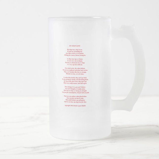 Caneca De Cerveja Vidro Jateado MyDeepLovePoemTextVermelhoSobreBranco021411 (Direita)