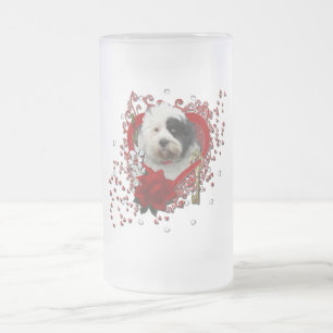 Caneca De Cerveja Vidro Jateado Namorados - chave a meu coração - Terrier tibeta