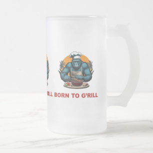 Caneca De Cerveja Vidro Jateado Nascido para ser o Mestre da Churrasqueira G'rill