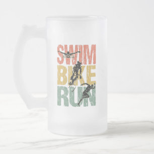 Caneca De Cerveja Vidro Jateado Natação Bike Run - Vintage Triathlon