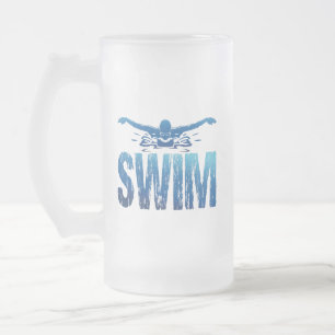 Caneca De Cerveja Vidro Jateado Natação - nadador de imagem
