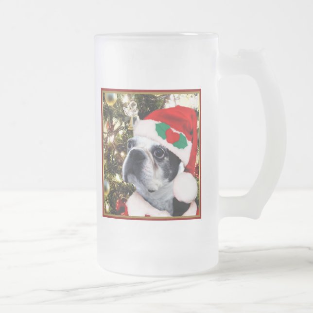 Caneca De Cerveja Vidro Jateado Natal Boston terrier (Direita)