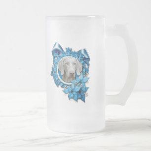 Caneca De Cerveja Vidro Jateado Natal - floco de neve azul - Weimeraner - olhos