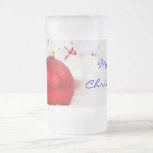 Caneca De Cerveja Vidro Jateado Natal Vermelho e Branco Feliz Natal III