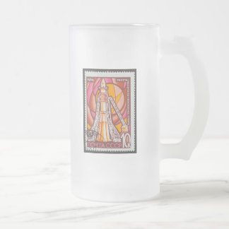 Caneca De Cerveja Vidro Jateado Nave espacial de Vostok no selo 1969 de URSS do