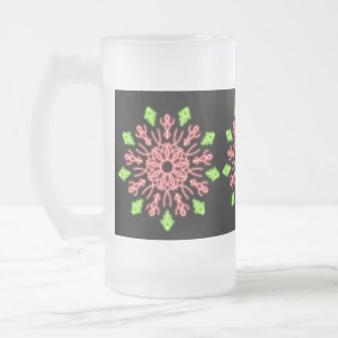 Caneca De Cerveja Vidro Jateado Néon-flor vermelha e verde