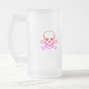 Caneca De Cerveja Vidro Jateado Neon Skull fosco
