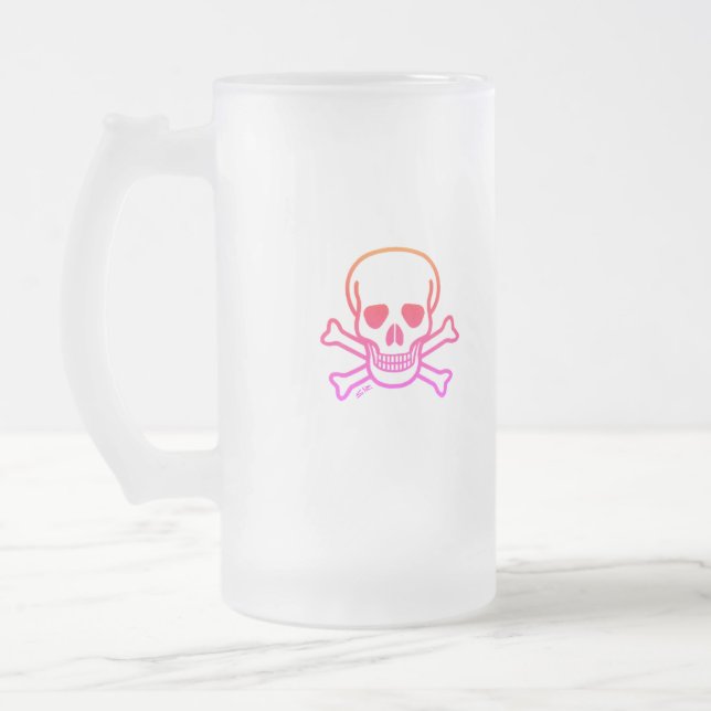Caneca De Cerveja Vidro Jateado Neon Skull fosco (Esquerda)