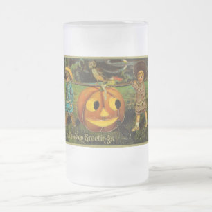 Caneca De Cerveja Vidro Jateado Noite da Colheita do Jack-o-Lantern de Halloween p