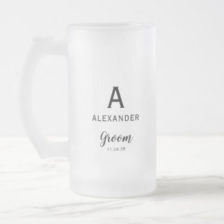 Caneca De Cerveja Vidro Jateado Noivo Nome Monograma Casamento