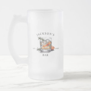 Caneca De Cerveja Vidro Jateado Nome de Coquetel de Uísque Elegante & Ano do Bar d