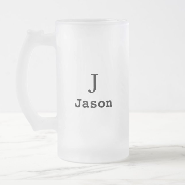 Caneca De Cerveja Vidro Jateado Nome inicial do Monograma Elegante Personalizado (Esquerda)