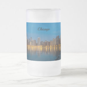 Caneca De Cerveja Vidro Jateado Norte Chicago Cityscape Fosco Mug