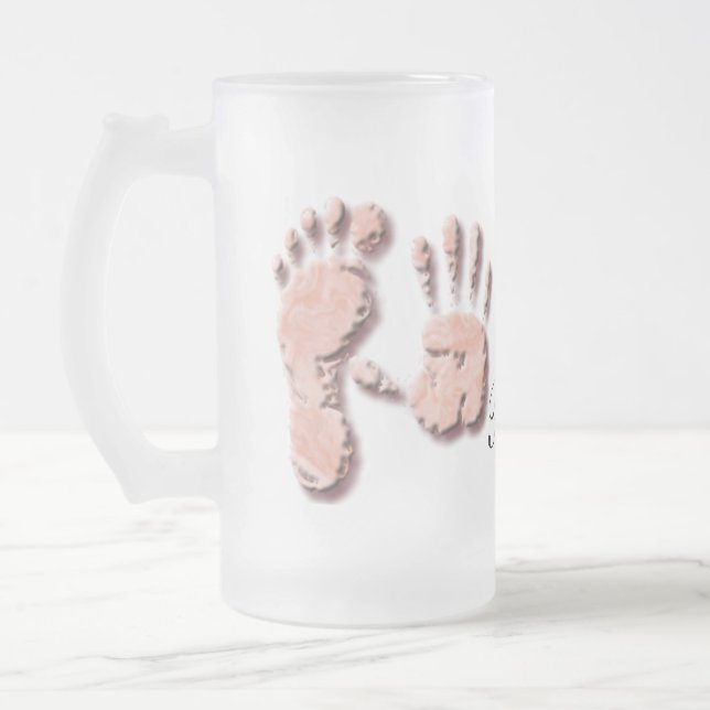 Caneca De Cerveja Vidro Jateado Nova pegada de mão de bebê (Esquerda)