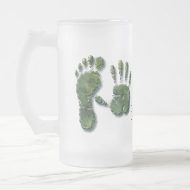 Caneca De Cerveja Vidro Jateado Nova pegada de mão de bebê (Esquerda)