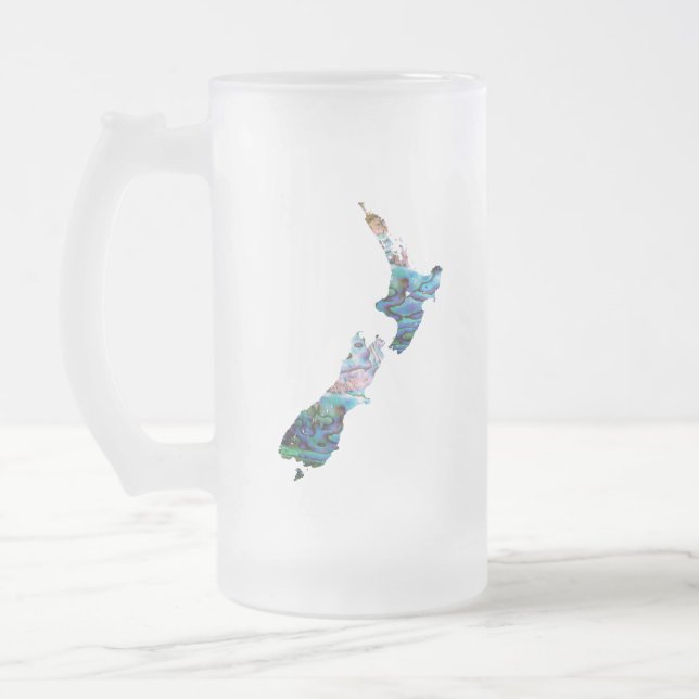 CANECA DE CERVEJA VIDRO JATEADO NOVA ZEALAND MAP PAUA (Esquerda)