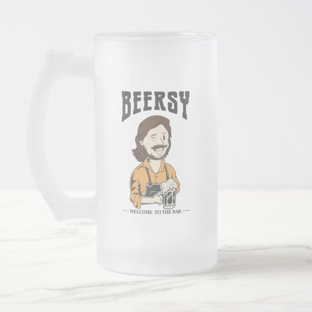 Caneca De Cerveja Vidro Jateado O Fosco Barman Beer Mug (Esquerda)