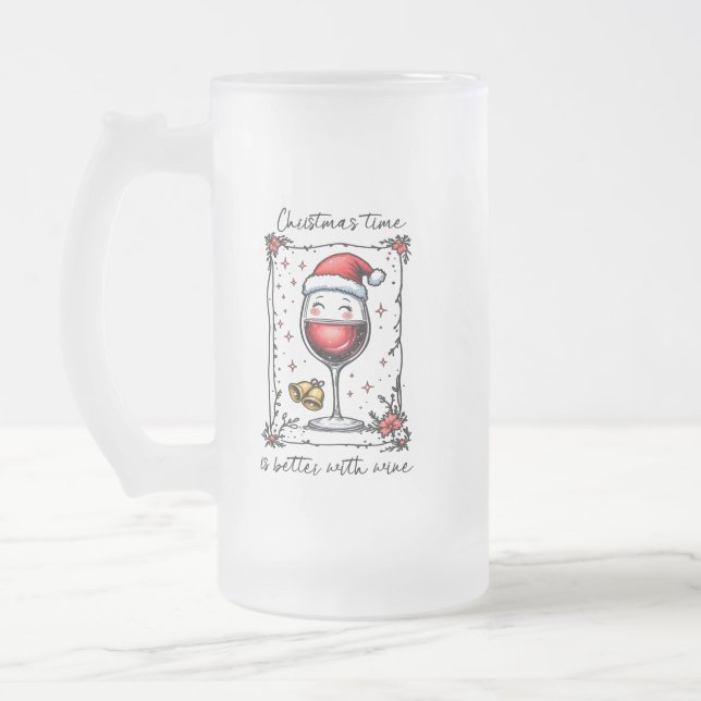 Caneca De Cerveja Vidro Jateado O Natal é melhor com vinho (Esquerda)
