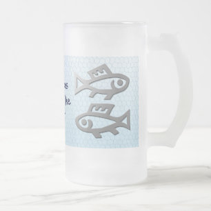 Caneca De Cerveja Vidro Jateado O peixe de prata do sinal da estrela dos peixes no