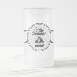 Caneca De Cerveja Vidro Jateado Olá, Fosco de Verão, Beer Mug