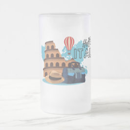 Caneca De Cerveja Vidro Jateado Olá Itália Fosco Glass Beer Mug