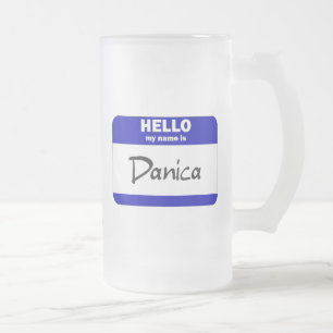Caneca De Cerveja Vidro Jateado Olá! meu nome é Danica (azul)