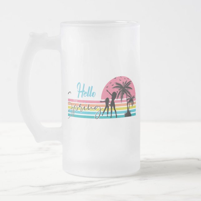 Caneca De Cerveja Vidro Jateado Olá, Primavera (Esquerda)