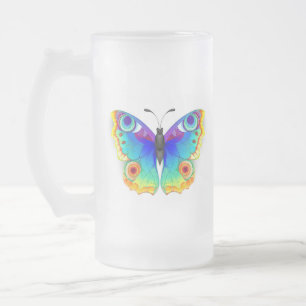 Caneca De Cerveja Vidro Jateado Olho Peacock da Borboleta Arco-Íris