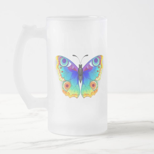 Caneca De Cerveja Vidro Jateado Olho Peacock da Borboleta Arco-Íris (Esquerda)