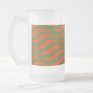Caneca De Cerveja Vidro Jateado Ondas Vermelhas e Verdes