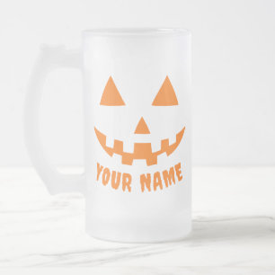 Caneca De Cerveja Vidro Jateado Orange Pumpkin Personalizado Halloween Seu Nome