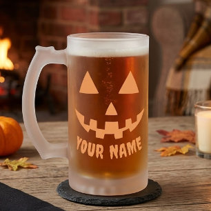 Caneca De Cerveja Vidro Jateado Orange Pumpkin Personalizado Halloween Seu Nome