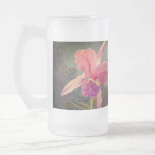 Caneca De Cerveja Vidro Jateado Orquídea de Cattleya e três beija-flores