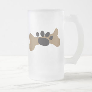 Caneca De Cerveja Vidro Jateado Osso de cão & impressão da pata